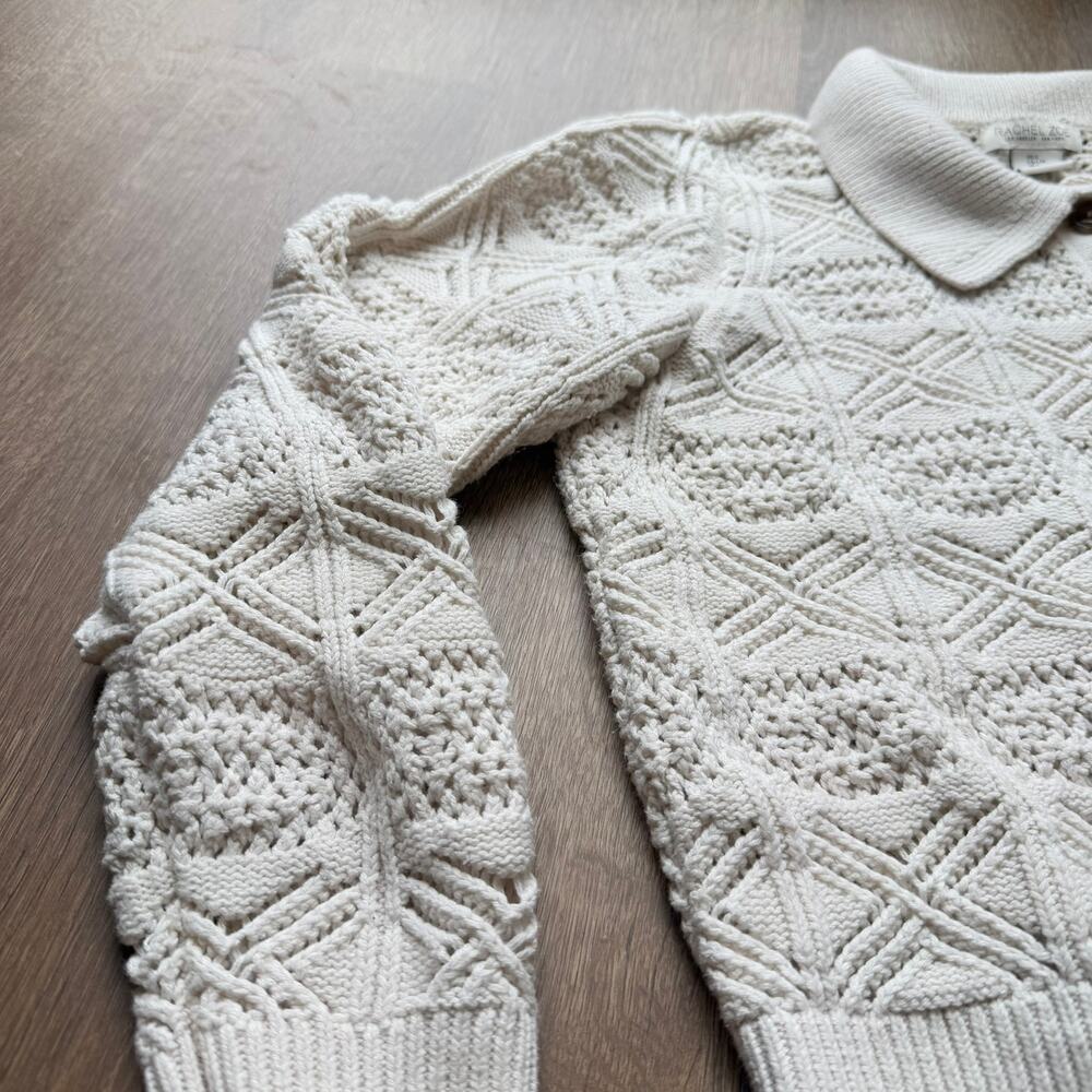 Rachel Zoe Cardigan Crochet Knit Collared Modern Women Size L Cream Ivory White - Picture 5 of 8